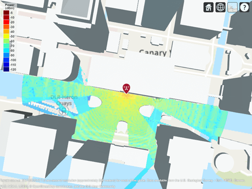 Coverage map for the transmitter. This coverage map contains more details than the line-of-sight coverage map.