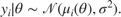 $$ y_i|\theta \sim \mathcal{N}(\mu_i(\theta), \sigma^2). $$