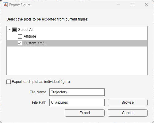Export figure window showing that the cutom XYZ figure is selected