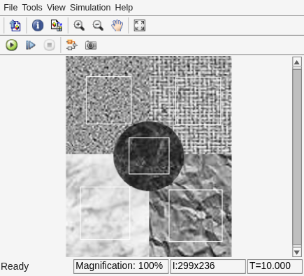 Figure ROI in Input Image contains an axes object and other objects of type uiflowcontainer, uimenu, uitoolbar. The hidden axes object contains an object of type image.