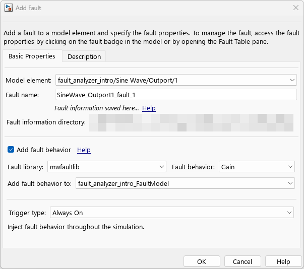 This image shows the window that appears when you add another fault to a signal.