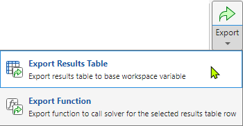 Export the results table or a function to call the solver for the selected table row.
