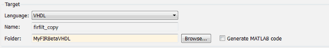 Target section of Generate HDL tool