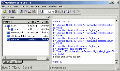 Siemens ModelSim window