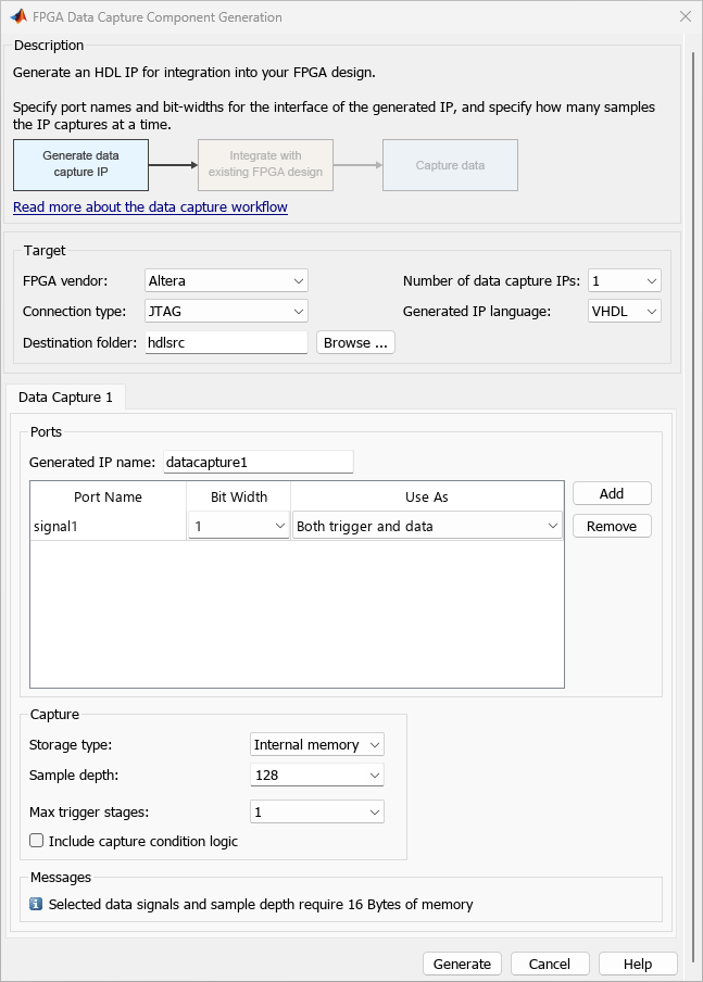 FPGA Data Capture Component Generator tool