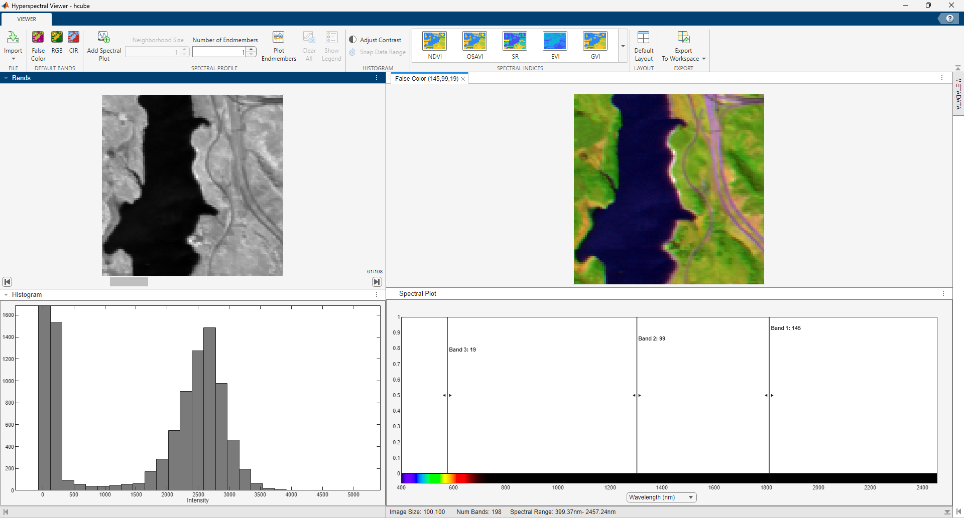 Hyperspectral Viewer app showing a hypercube