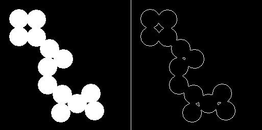 Perimeter image generated for a binary image of thirteen touching circles.