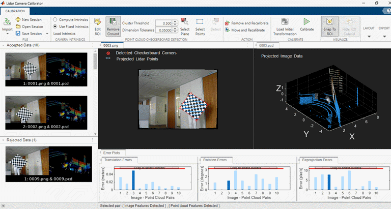 Lidar Camera Calibrator App Session