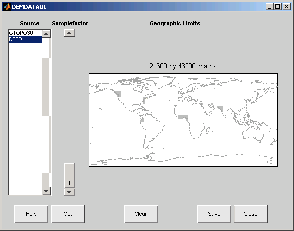 UI for selecting digital elevation data