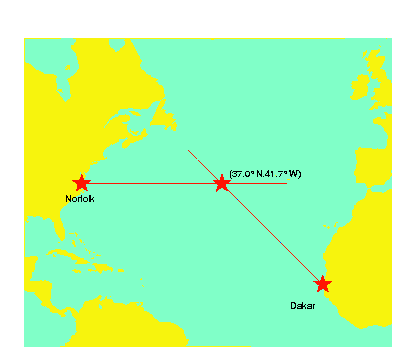 Intersection of two rhumb lines on a map