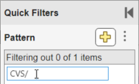 Field to write the filtering pattern. The filtering pattern CVS/ ignores all files and folders in a folder named CVS.