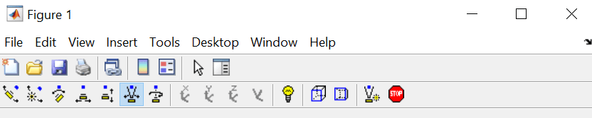 Top portion of a figure window that displays the default figure toolbar and the camera toolbar below with the Zoom Camera button depressed