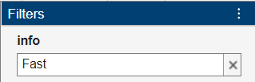 Filters panel showing the info variable section with the text filter "Fast"