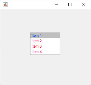 List box with four items. The first item has a blue font color and the last three items have a red font color.