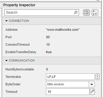 TCP/IP Explorer app showing Property Inspector.