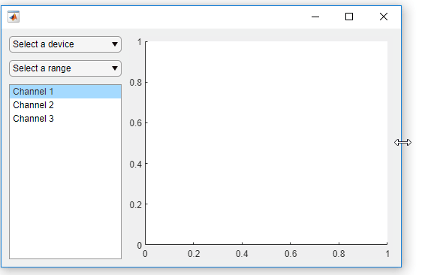 UI figure window resized to be wider. The axes component fills the additional horizontal space.