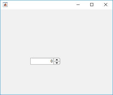 Spinner in a UI figure window. The spinner has a value of 0 and buttons to increment and decrement the value.