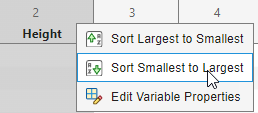 Menu showing Sort Largest to Smallest, Sort Smallest to Largest, and Edit Variable Properties options