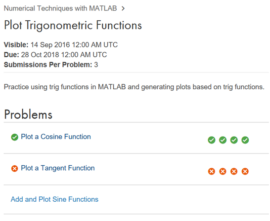 Image shows a list of problems and test results