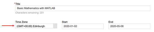 Image showing the time zone field below the course title
