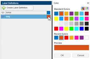 Create label definition and modify the label display color in the Label Definitions pane