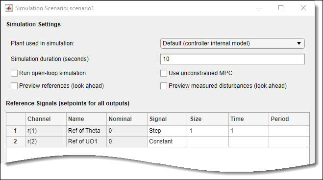 Upper part of the Smulation Scenario dialog box.