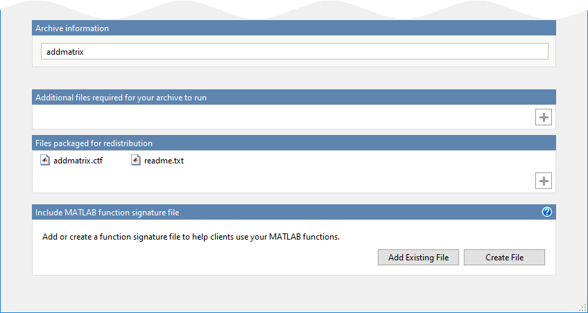 Production Server Compiler with the archive name set to addmatrix