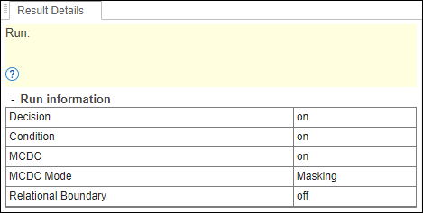 The Result Details pane shows that decision, condition and MCDC coverage were enabled.