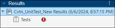 Exclamation mark next to Tests node when the test has a run-time error.