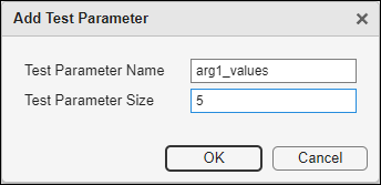 Entering a test parameter name and size