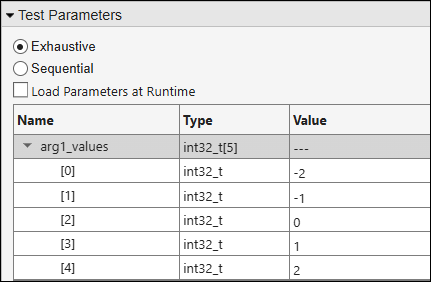 Entering values of test input parameter
