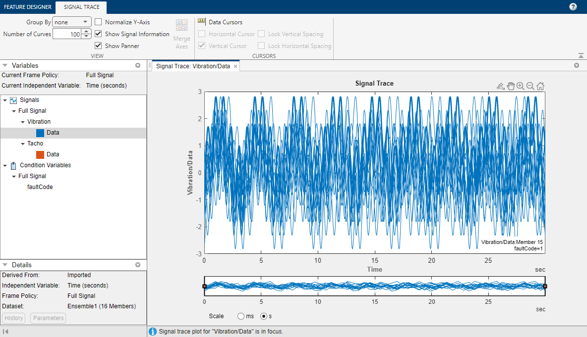 The signal trace is plotted in the pane on the right.