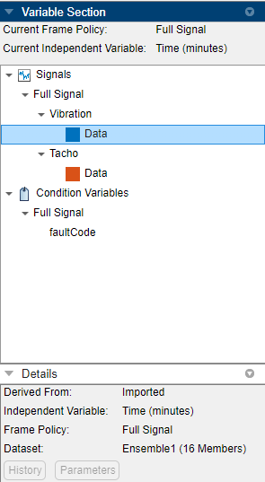 The Variables pane contains a Signals list above a Condition Variables list. The details pane is on the bottom.