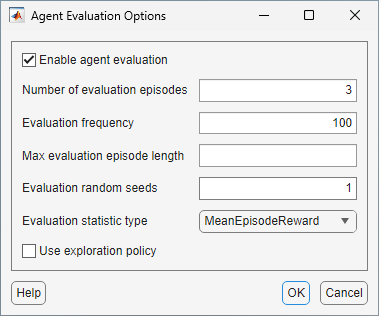 Agent evaluation options dialog box