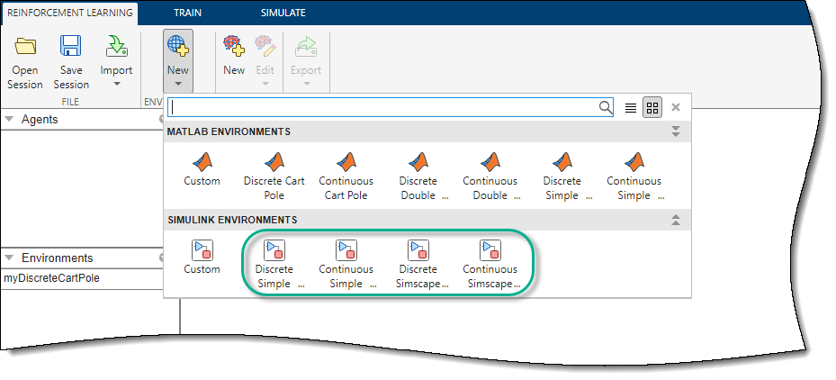 You can select one of several predefined Simulink environments.