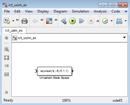 Simulink model canvas containing one Uncertain State Space block in its default state