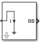 Outport block icon with Sensor type set to Ideal current, Output parameter set to Complex Baseband, and Ground and hide terminal is On.