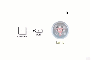 An unconnected Lamp block connects to the signal that a Constant block sends to an Outport block.