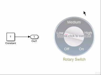 An unconnected Rotary Switch block connects to a Constant block.