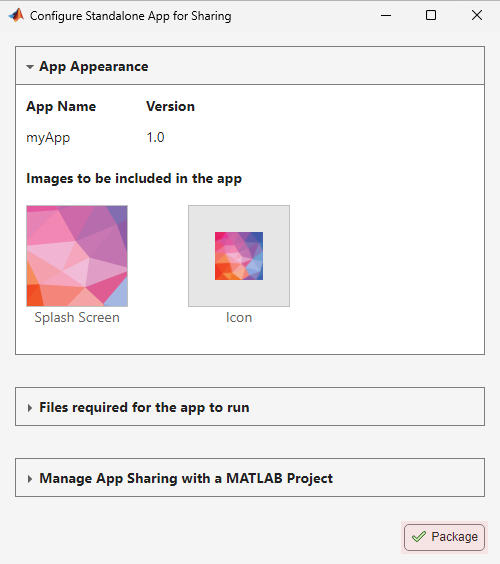 Package button in the Configure Standalone App for Sharing window