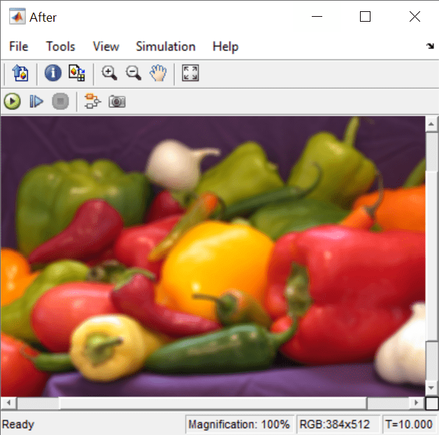 A Video Viewer display window showing a blurry image of peppers.