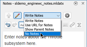 Drop-down list with No Notes selected