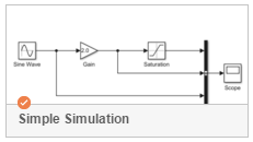 Simulink start page template box with a check mark above the template title