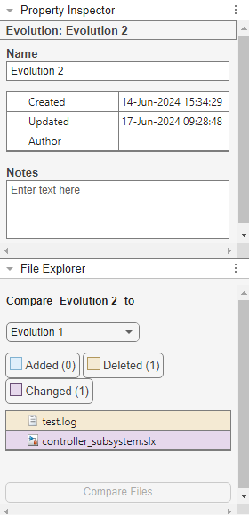 Screenshot of Property Inspector pane when the Baseline evolution is selected.