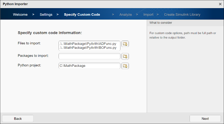 Python Importer with Files to Import and Python project folder specified