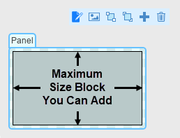 Empty panel in edit mode with dashed line along the inside of its perimeter, and the region inside the dashed line marked as the maximum size of blocks that you can add to the panel