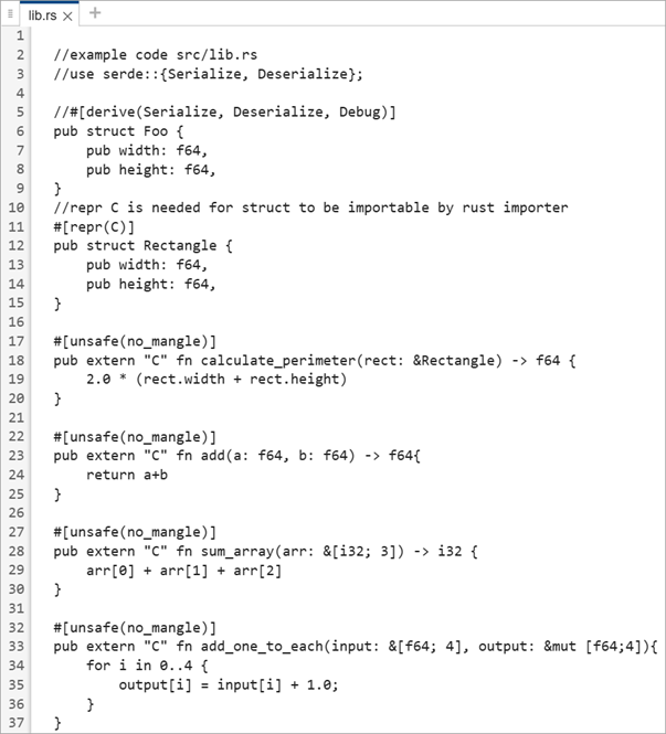 Rust Code to be imported into Simulink.