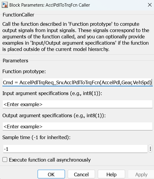 Function Caller block parameters dialog box