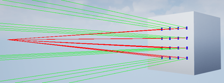 Rays from ray trace sensor in the 3D environment.