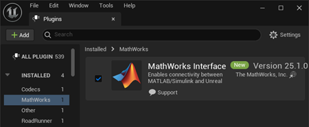 Enable Mathworks interface plugin